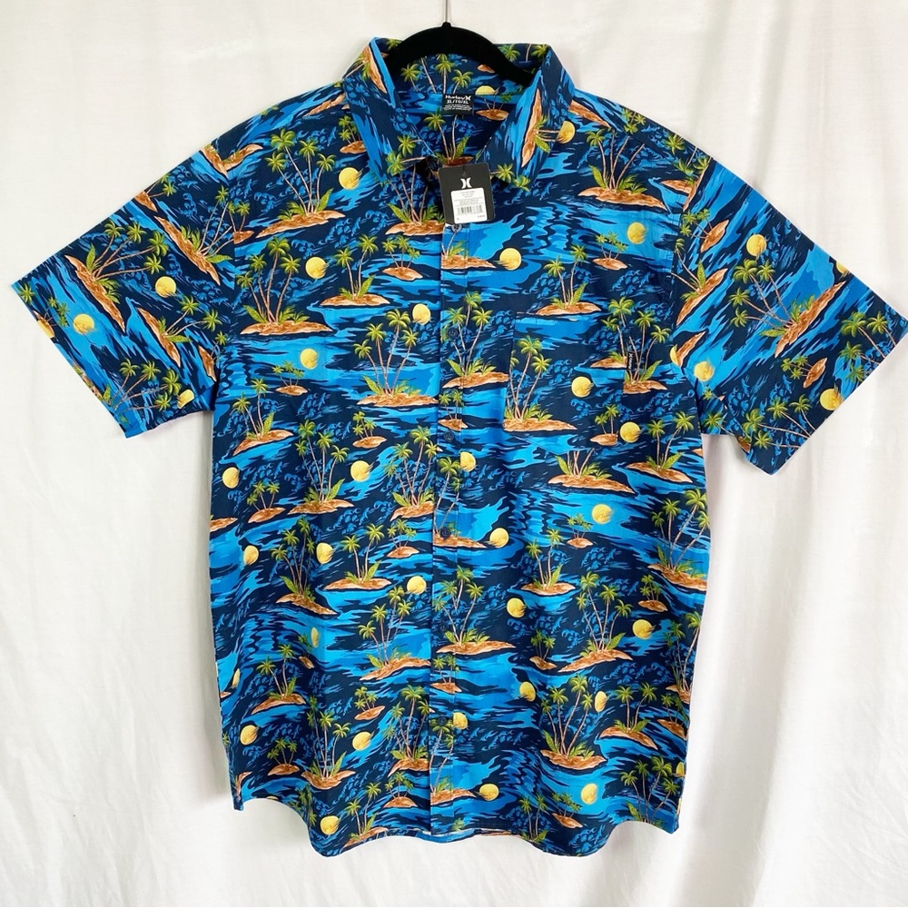 Hurley Blue Hawaiian Casual Button Down Shirt with Tropical Print XL NEW NWT